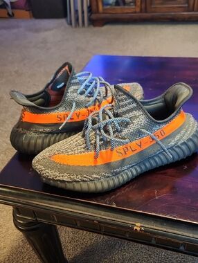 "YZY 350 Boost V2" Adidas Black and Orange Knit Low-Top Sneakers